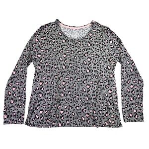 Joyspun Shirt Women's Size XL Ribbed Leopard Print Long Sleeve Gray Pink Cozy